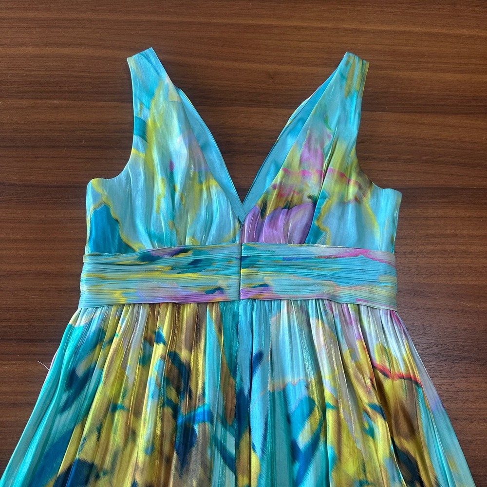 Kobi Halperin Britt Maxi Dress 8 Capri Multi Pleated Metallic Watercolor NWT - Picture 8 of 15